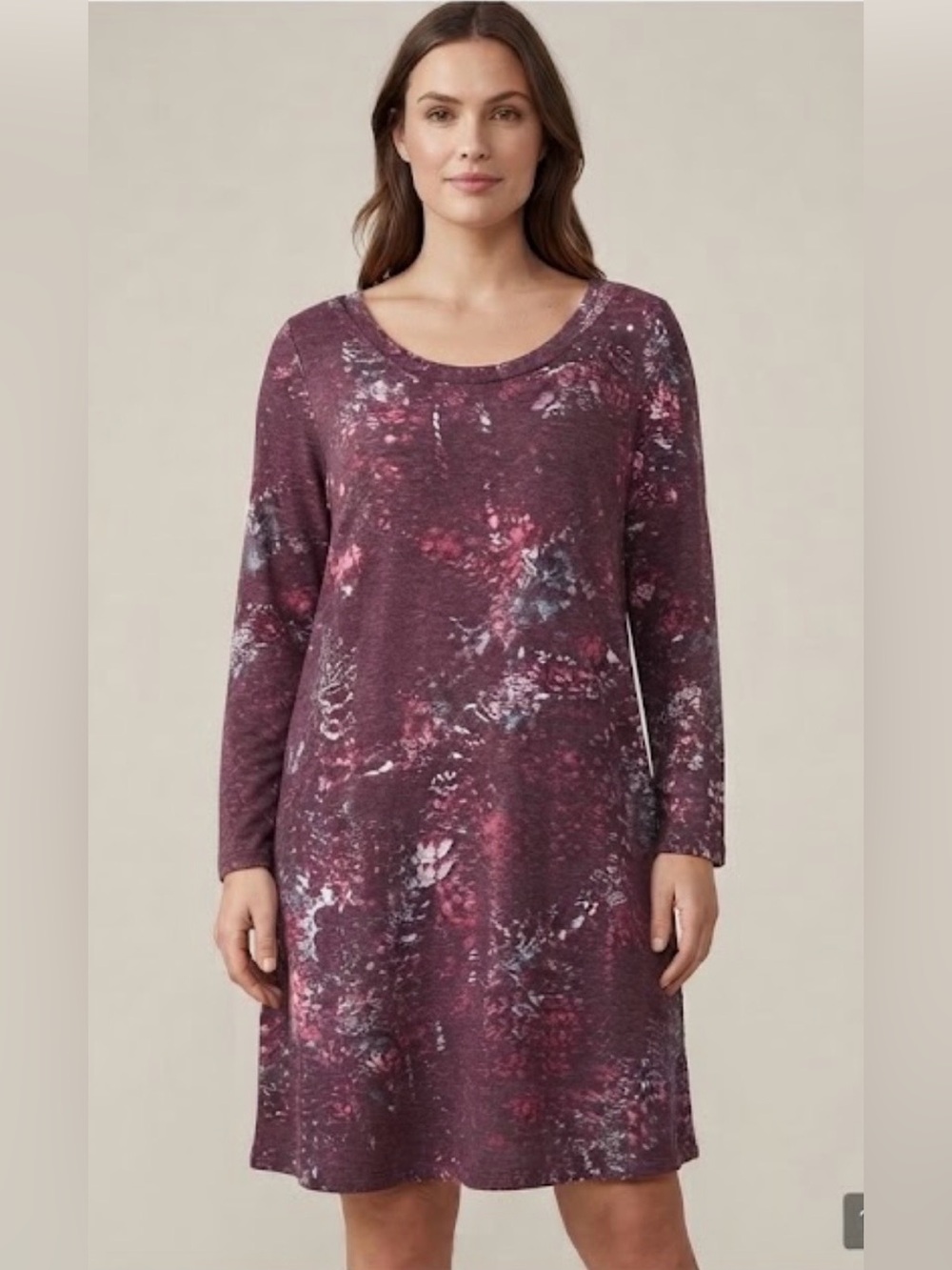Sonoma Plum Floral Long Sleeve Shift Dress